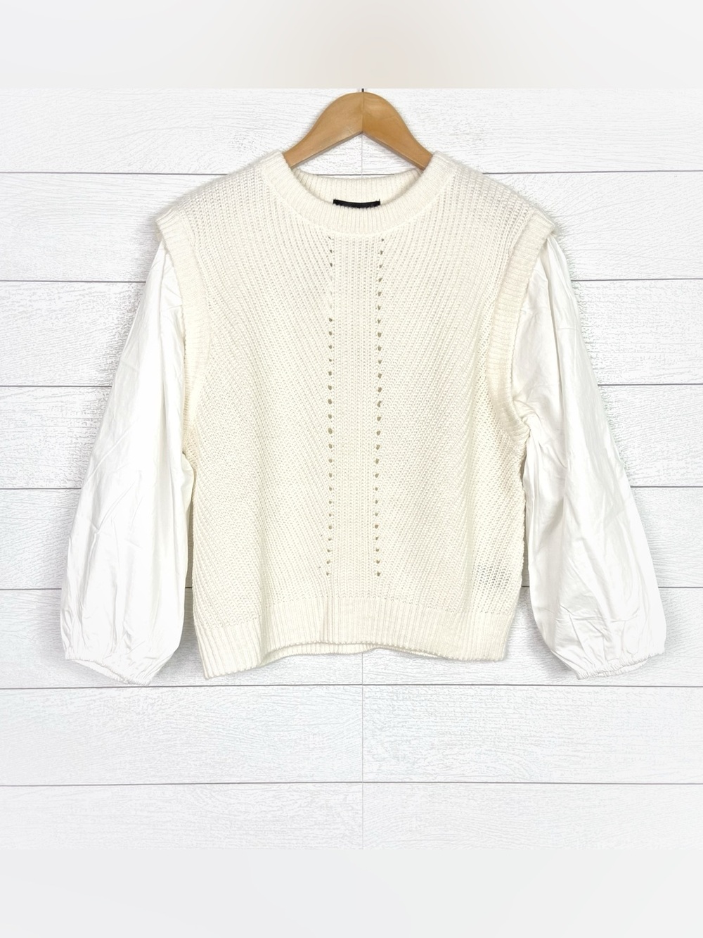 NWT Sanctuary Evereve Layered Look Sweater White Cream Vest Shirt Large New